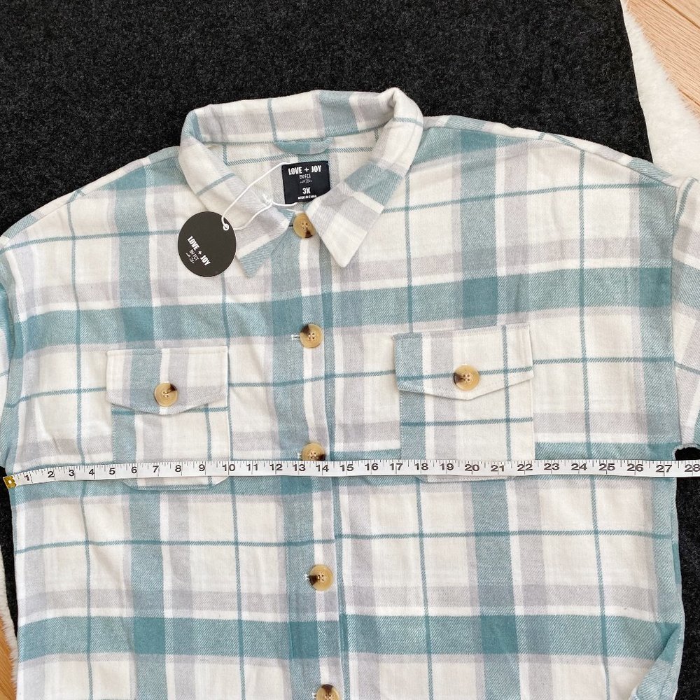 Women's Flannel Shirt Jacket, Button Dawn, Blue Plaid, Chest Pockets, Sz 2X /3X - Picture 8 of 12